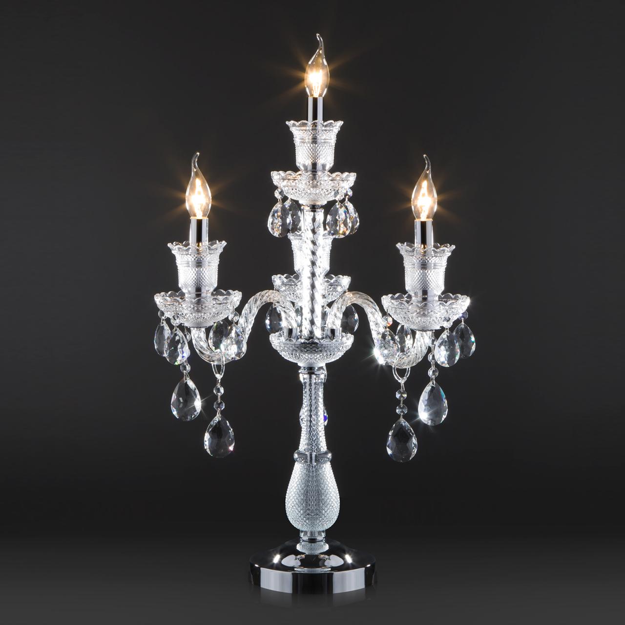 Настольная лампа хрустальная на 3 лампы с подвесками Gabrielle Strotskis BOGATES ПОДСВЕЧНИК, СВЕЧА 00-3834644 Прозрачный;хром  - Вид №2
