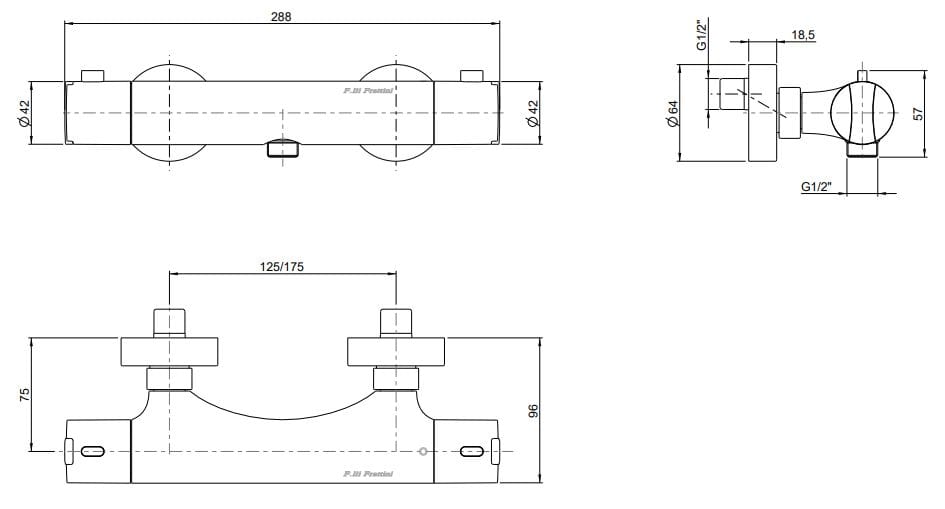 Наружный термостатический смеситель для душа Rubinetterie Frattini TERMIX 95620 ARCH-00118372 - Вид №1