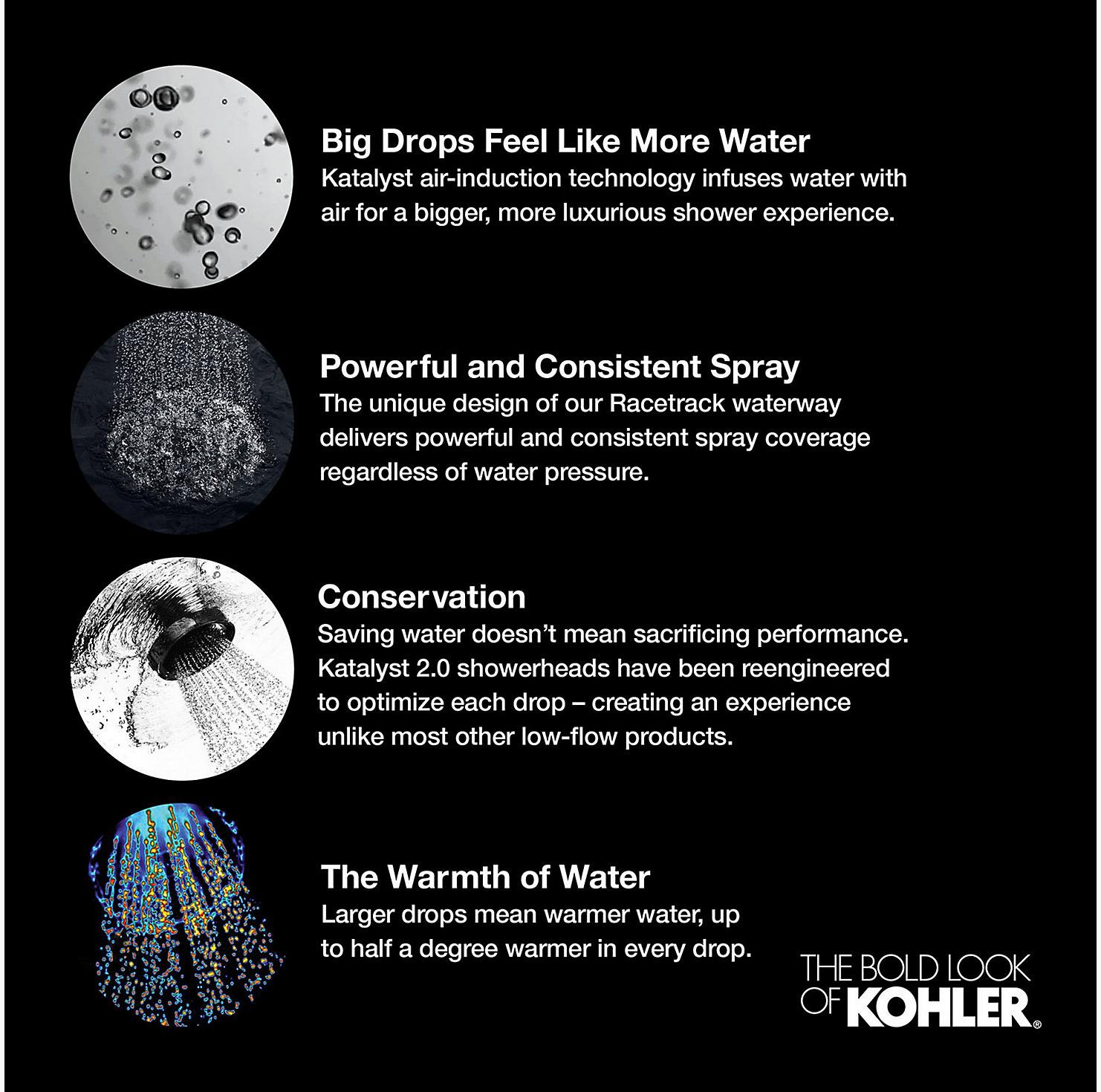 KOHLER Однофункциональная душевая лейка Margaux 2,5 галлона в минуту с технологией всасывания воздуха Katalyst K-16244-AK-AF  - Вид №8