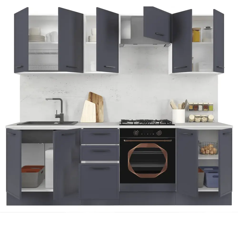 Кухонный гарнитур «Неро» 240x60 см МДФ цвет графит Santreyd STLM-2154586 - Вид №2