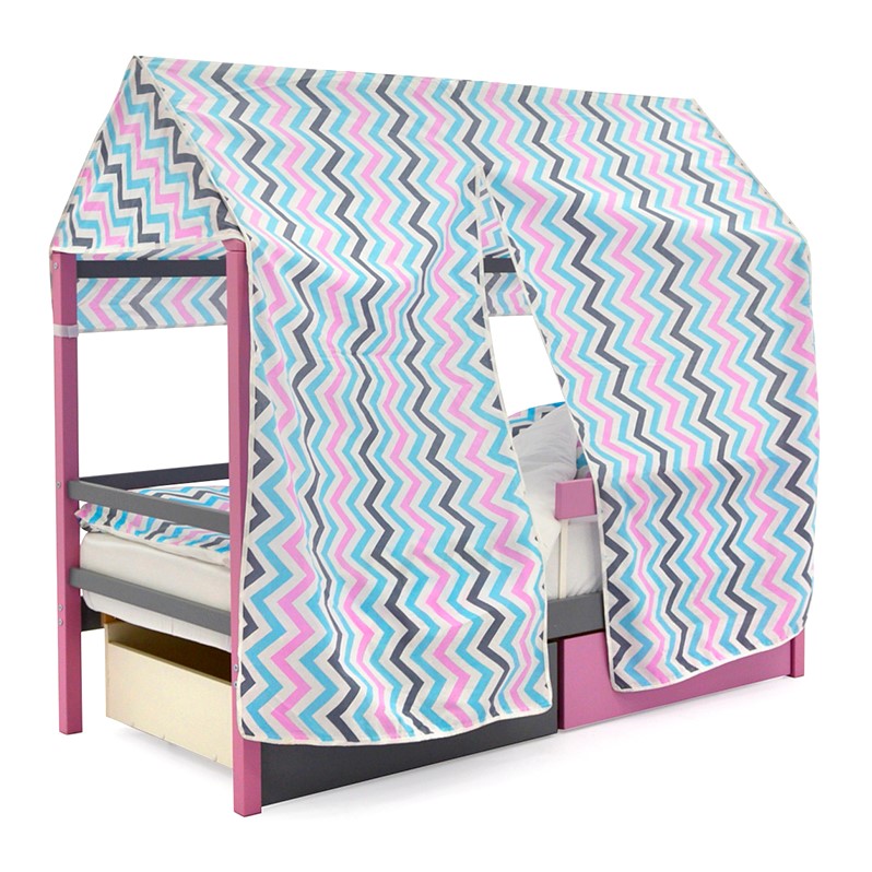 Крыша для кровати-домика текстильная Svogen зигзаги, графит, лаванда, бирюза БЕЛЬМАРКО  00-3833088 Голубой;серый Santreyd  - Вид №1