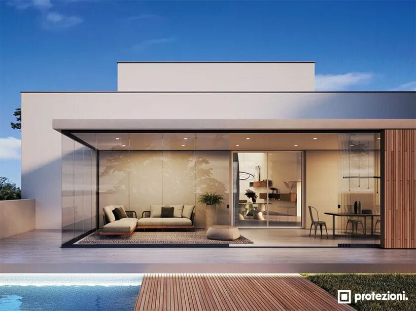 Панорамное раздвижное окно без вертикальных профилей Protezioni Visio ARCH-00117661