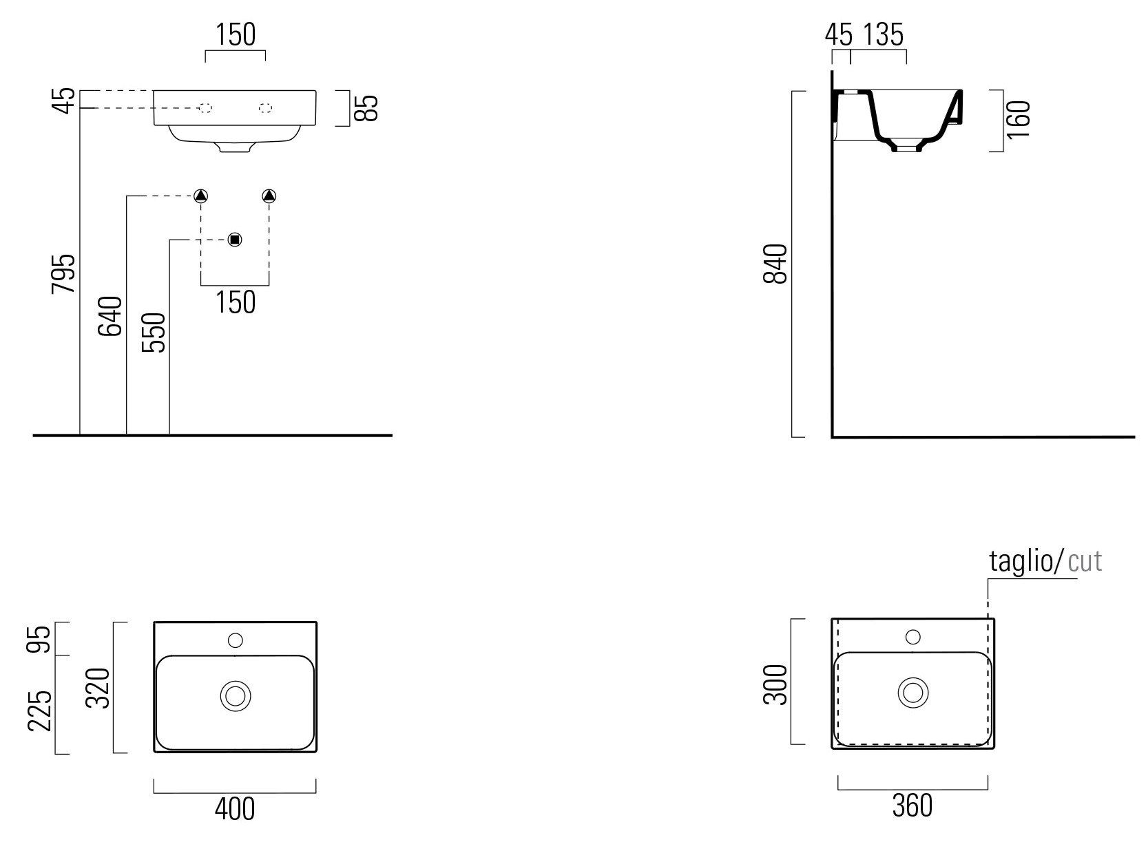 Керамическая прямоугольная подвесная раковина с держателем для полотенец GSI ceramica Nubes ARCH-00114331 - Вид №3