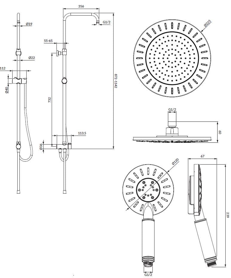Настенная душевая колонна с душем и ручным душем OMNIRES Парма ARCH-00106201 - Вид №2