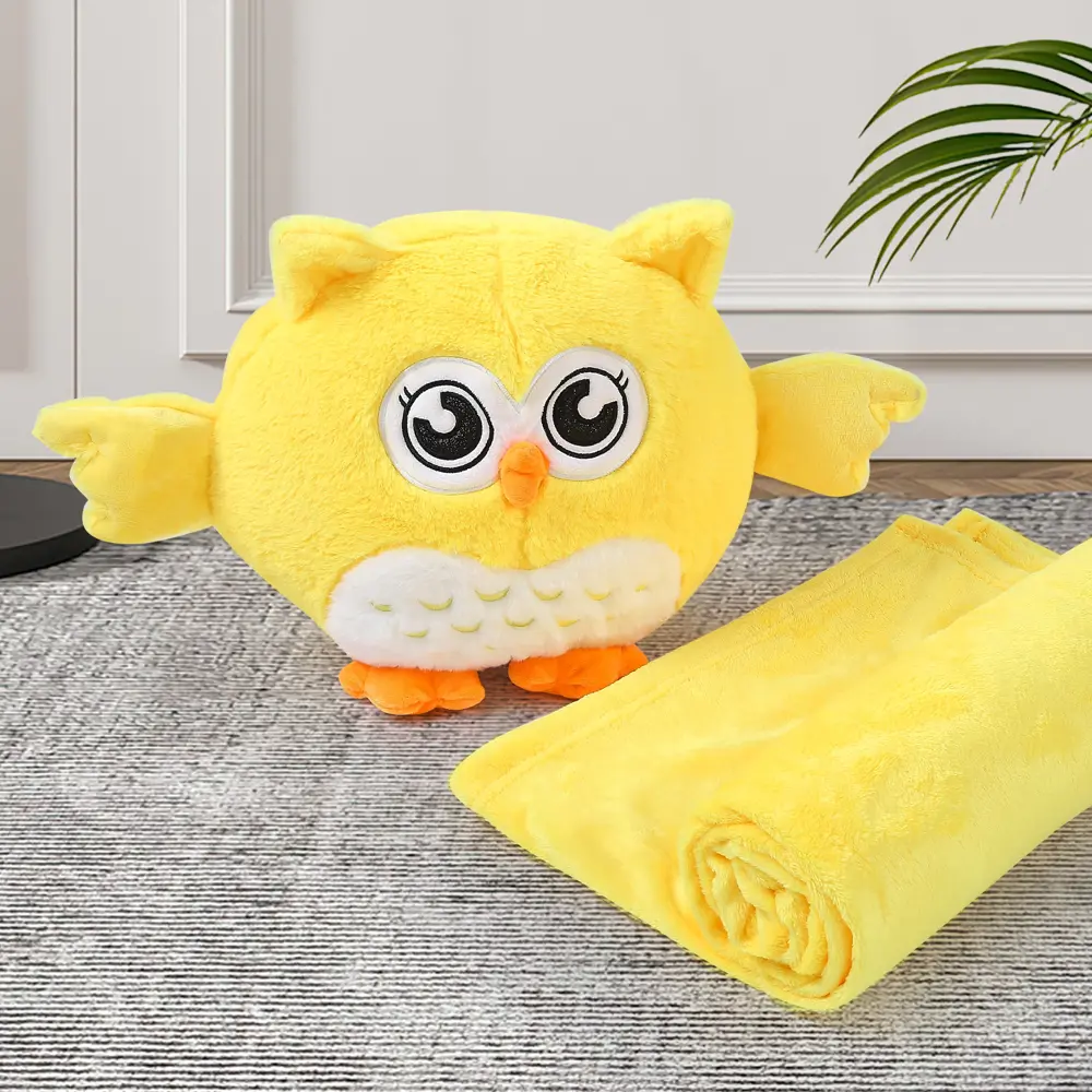 Подушка с пледом Сова 130x180 см велсофт цвет желтый Santreyd STLM-2172304 - Вид №4