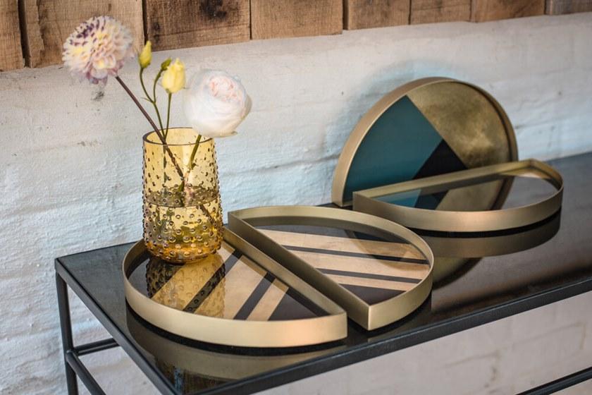 Ethnicraft Круглый стеклянный поднос декорированный вручную Gilded layers 20542 - Вид №2