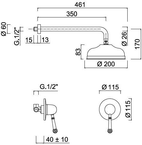 Rubinetteria Giulini Смеситель для душа на 2 отверстия с лейкой Symphony 4315wb - Вид №1