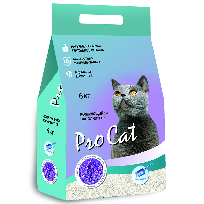 ПР0032359 Наполнитель для кошачьего туалета Lavanda комкующийся из экстра белой глины 6кг Pro Cat 