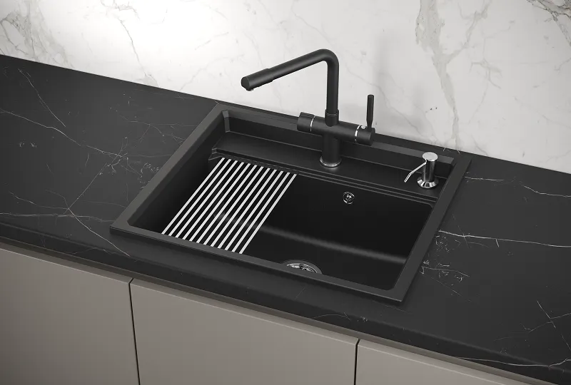 KS-6003, ШВАРЦ (чёрный металлик), кухонная мойка, кварц GRANULA 6003-ST305