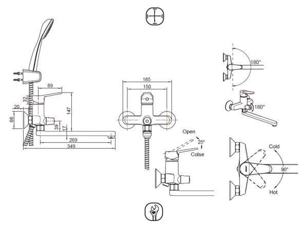Смеситель для ванны излив 300 мм с аксессуарами ECO F6111147C-LB bravat - Вид №3