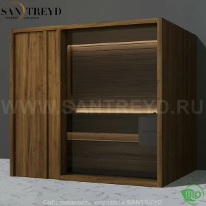 Effegibi YOKU.D105 BI.70200002 Био-сауна с левой дверью. Мощность: 12 кВт макс. Размеры: длина 230 см, ширина 200 см. Отделка: чёрный орех