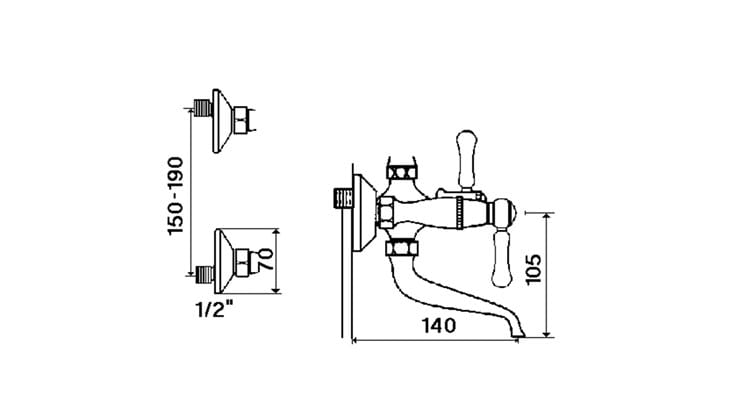 Настенный смеситель для ванны с 2 отверстиями и ручным душем rvb 1935 Лимож ARCH-00143646 - Вид №2