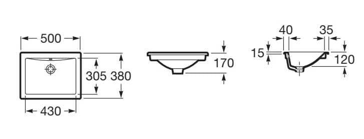 Прямоугольная фарфоровая раковина с переливом Roca DIVERTA 32711 ARCH-00091578 - Вид №2