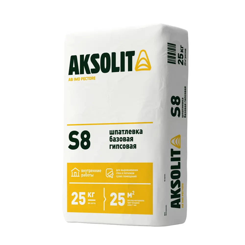 Шпатлевка гипсовая базовая Aksolit S8 25 кг 89337647 STLM-2089372