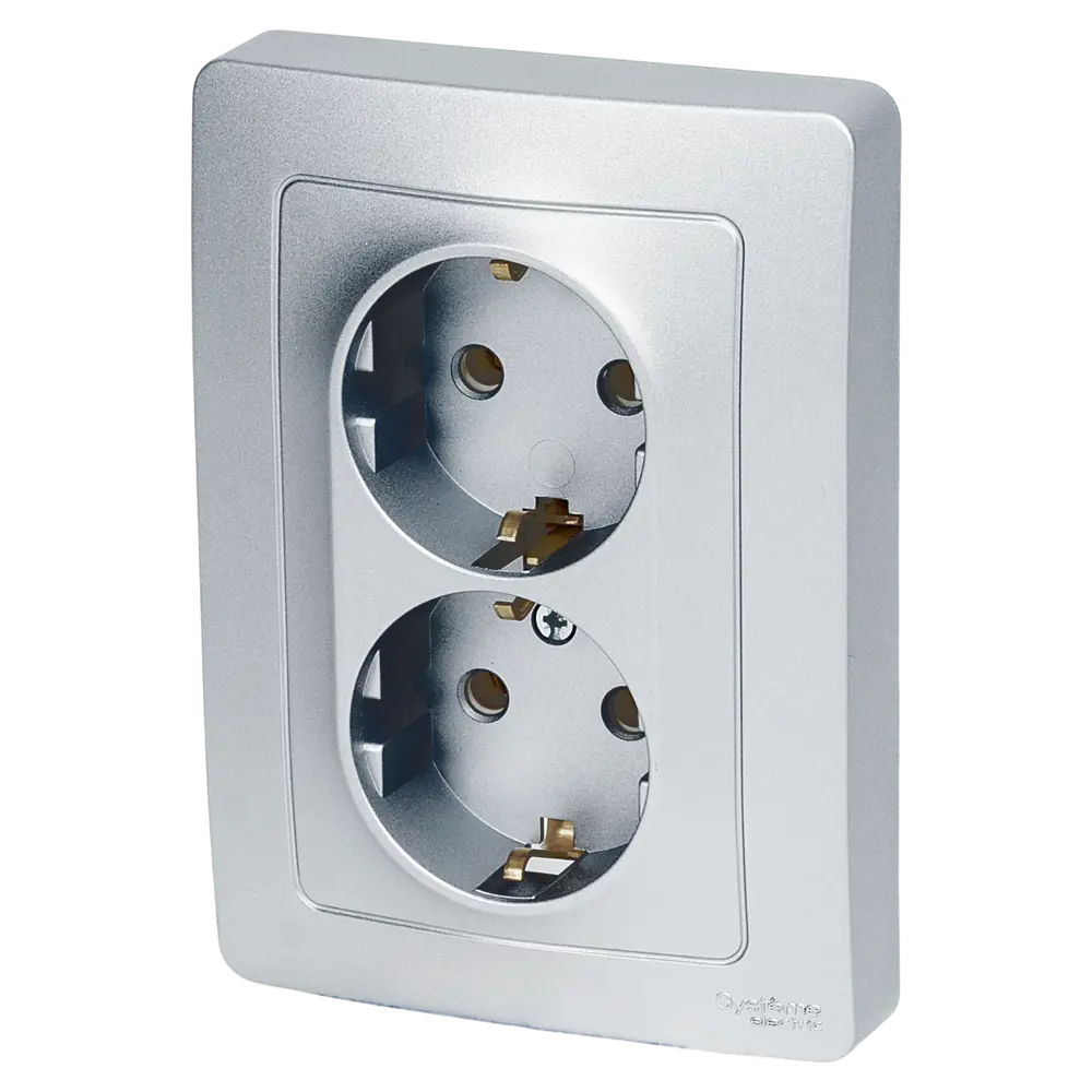 Розетка двойная встраиваемая Systeme Electric Blanca с заземлением цвет алюминий 86728854 STLM-2180320 - Вид №1