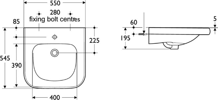 S216401 Раковина для инвалидов 55 см Ideal Standard CONTOUR - Вид №1