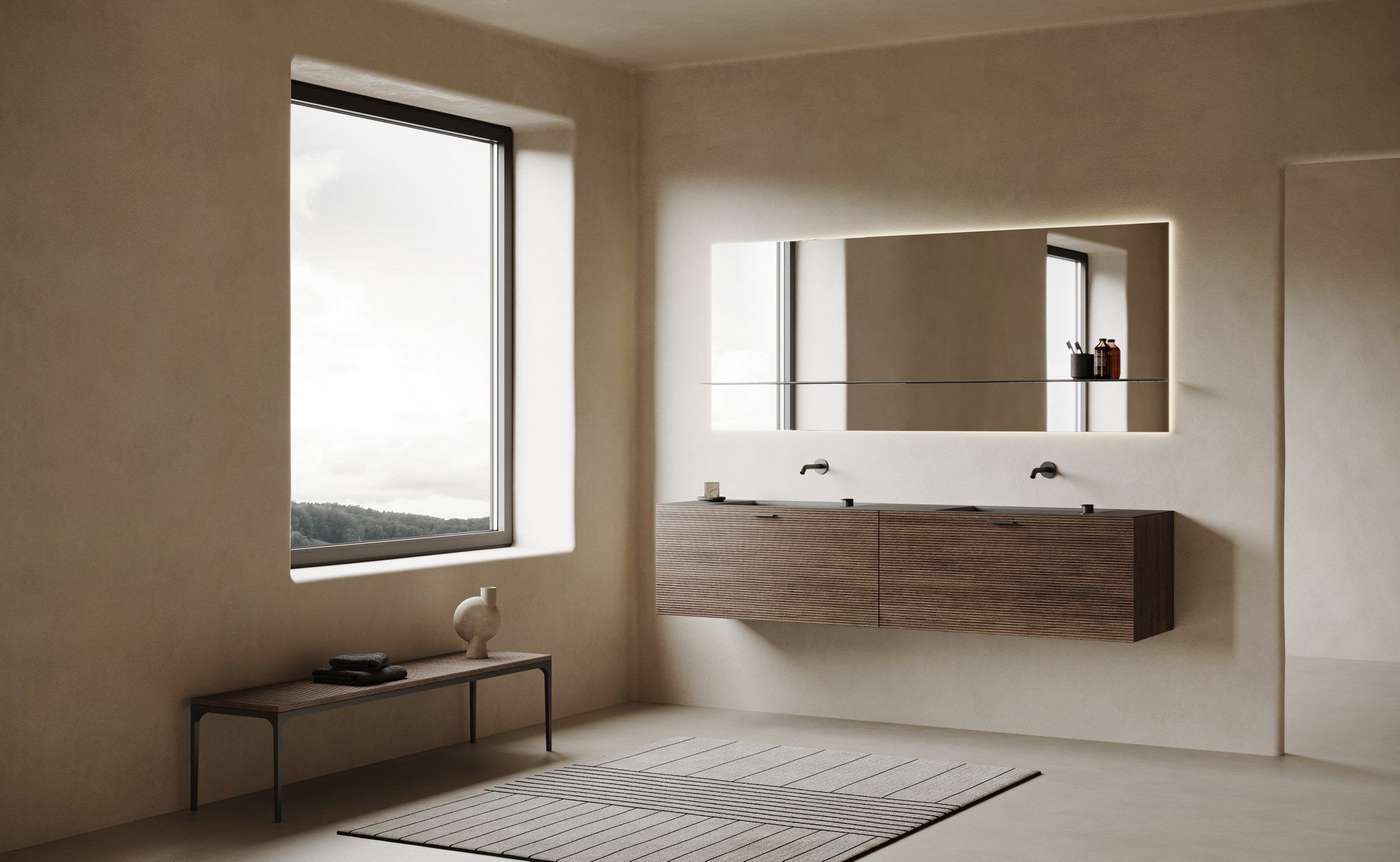 Деревянный подвесной двойной умывальник с ящиками Inbani решетки ARCH-00123408 - Вид №1