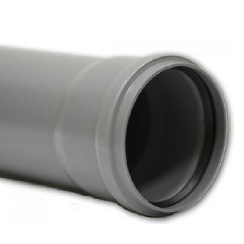 Канализационная труба 50 х 1500 Sinikon с раструбом (серая) 500051 - Вид №1