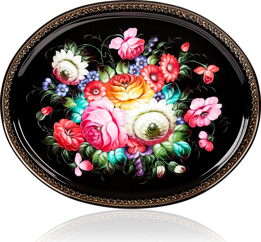 10618056 Жостовская фабрика декоративной росписи Поднос 51х41см НХПР "Восторг" Сталь 