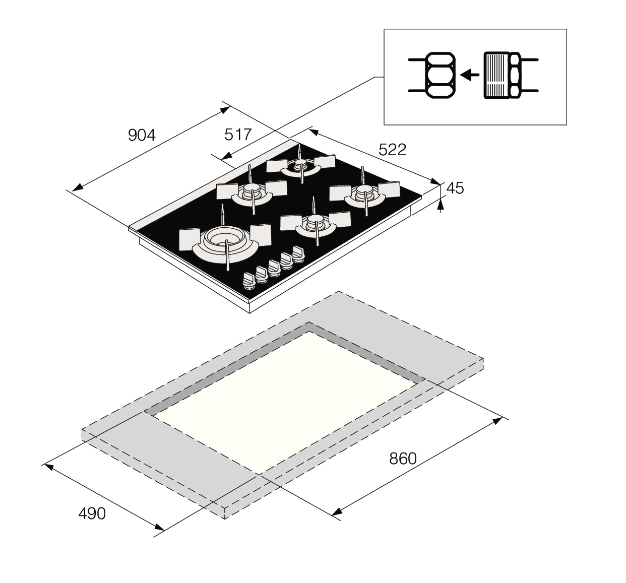 5485181 Газовая варочная поверхность Asko HG8953BGB1 STDN-0130954 - Вид №5
