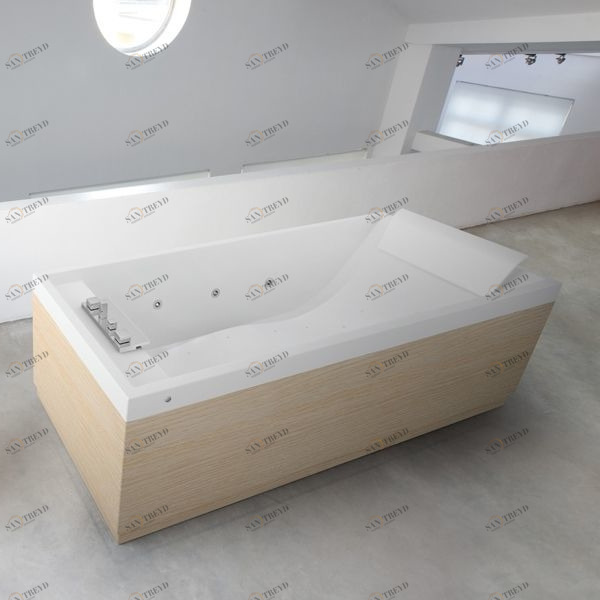 Ванна Dynamic Air Novellini SENSE 3 с набортным смесителем и панелями из белого ореха SENY19080T2U4Q