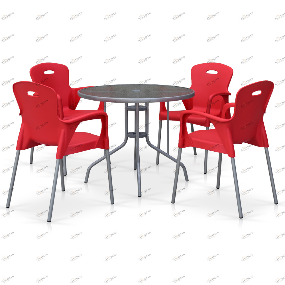 Обеденная группа металлическая на 4 персоны красная Afina Red AFINA  00-3881234 Красный 