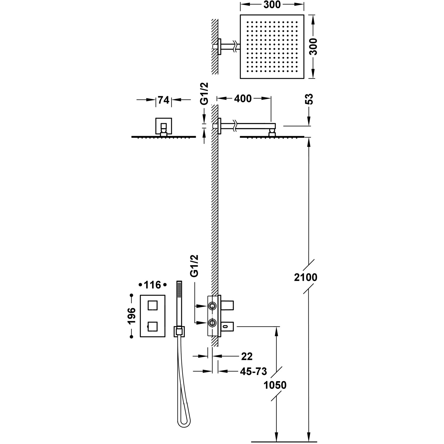 Комплект 2-ходовых скрытых термостатических кранов Therm-box Therm-box для душа-00625004 TRES Thermostatic - Вид №1