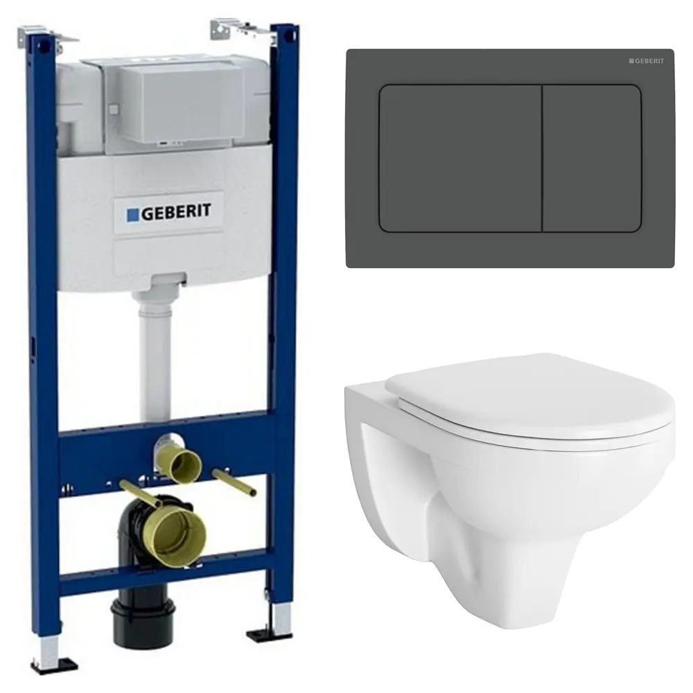 Комплект инсталляции Geberit Alpha с ободковым унитазом Damixa Jupiter клавиша Geberit Alpha черная STLM-2194948