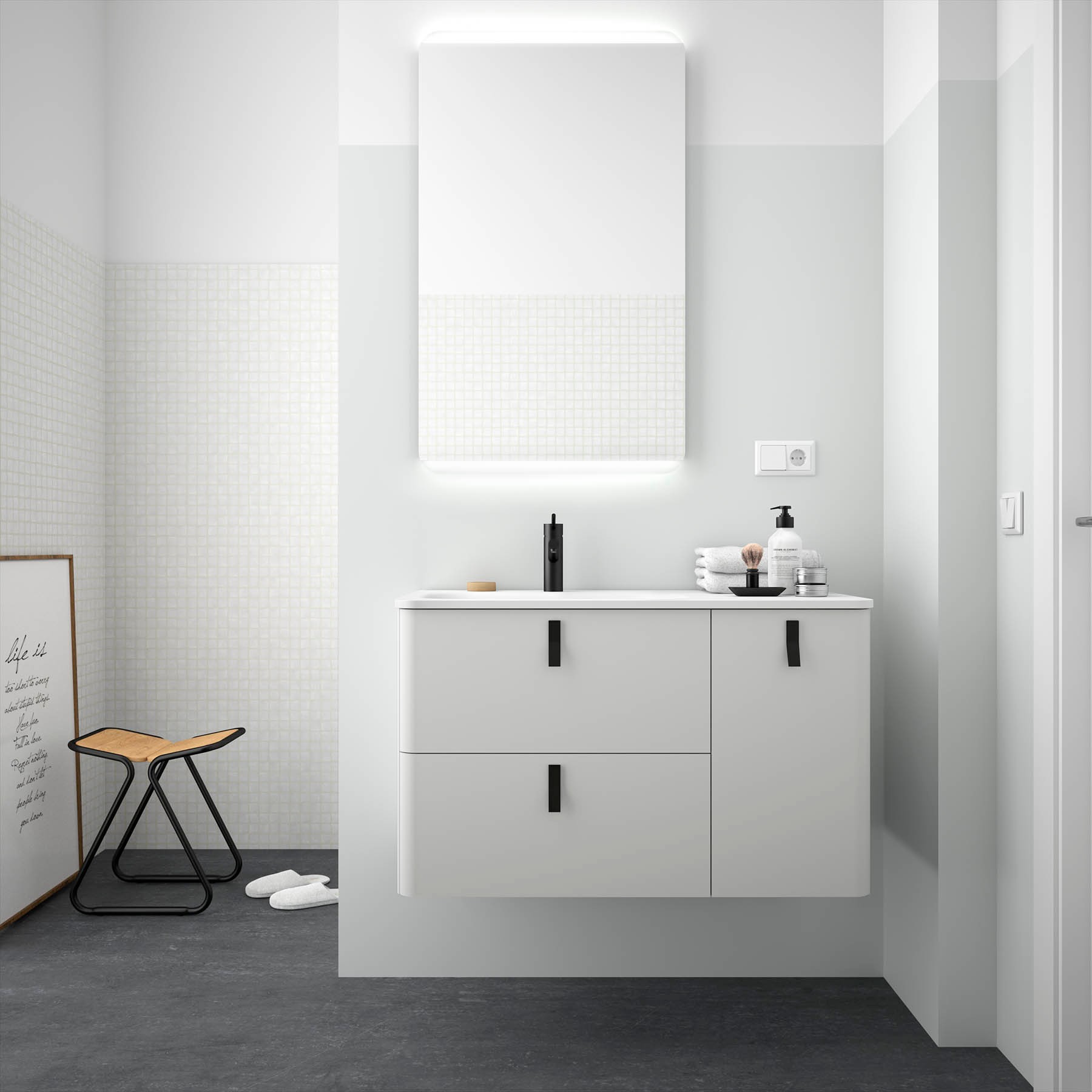 24607 SALGAR Мебель для умывальника UNIIQ 900 правая ALMENDRA Альмендра  - Вид №1