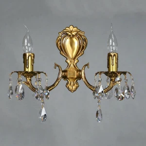 Бра светодиодное хрустальное на 2 лампы бронзовое Benisa 2226/2 AB Tear Drop AMBIENTE СВЕЧА 00-3931008 Бронза;прозрачный