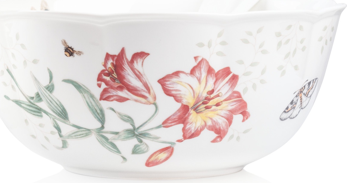 10638739 Lenox Салатник 28см и сервировочные вилки 2шт Lenox "Бабочки на лугу" Фарфор 