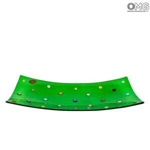 2752 ORIGINALMURANOGLASS Прямоугольное блюдце для мелочей Флай - зелёное - Original Murano Glass OMG 13 см