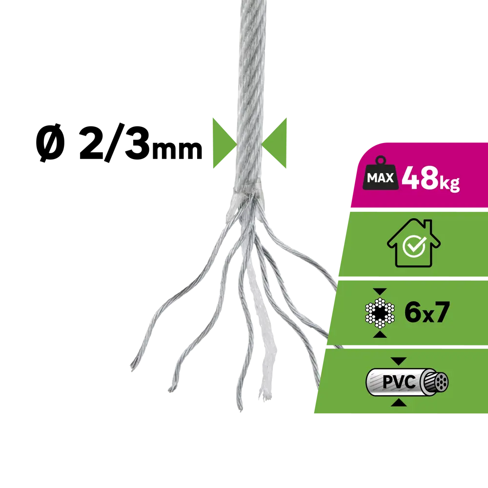 Трос Standers стальной оцинкованный с ПВХ-покрытием 2.3 мм 50 м/уп STLM-2079267 - Вид №2