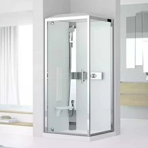 Novellini. Душевая кабина 90x90 GF90 STANDARD с высоким душевым поддоном, серебристым профилем и крышей GLAX 3