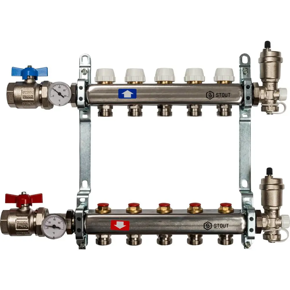 Коллектор Stout на 5 выходов 3/4"x3/4" нержавеющая сталь 84868385 STLM-2117624 