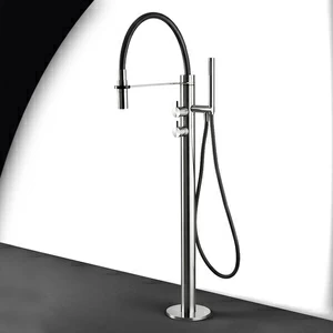 Смеситель для ванны матовая сталь с черной ручкой Toki Radomonte PV2SCIL22