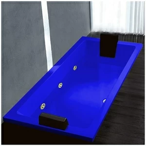 Ванна Gruppo treesse Quadra 199 V0737-DX-SIZ синяя с золотой фурнитурой и гидромассажем прямоугольная встроенная правая