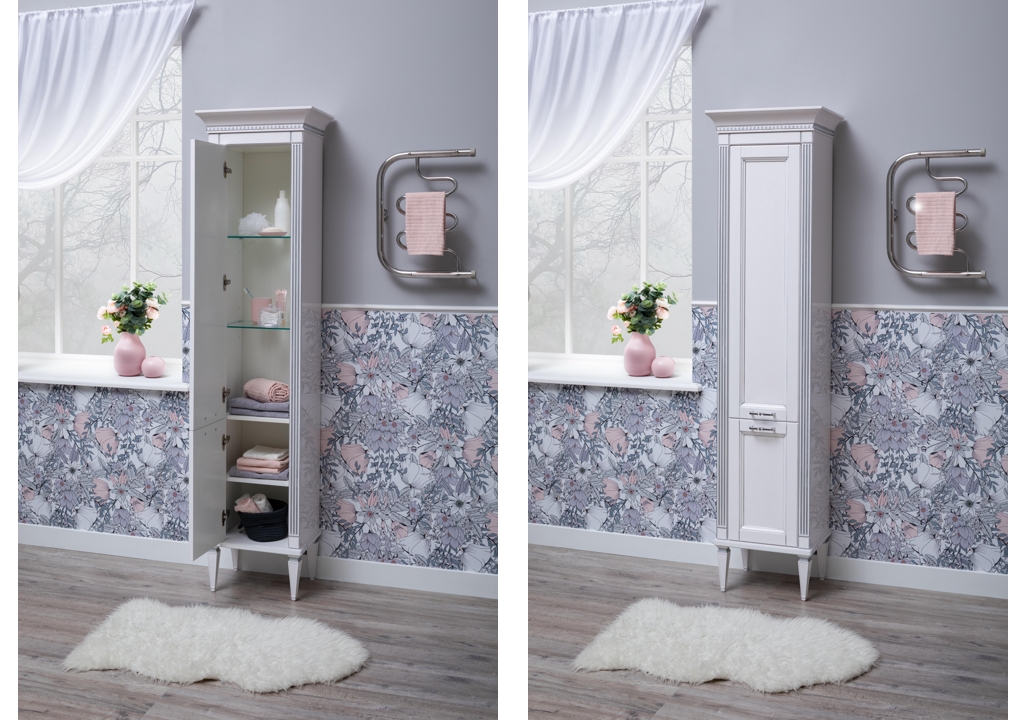 Шкаф-пенал для ванной Aquanet Селена 40 L белый/серебро 00201645 - Вид №4