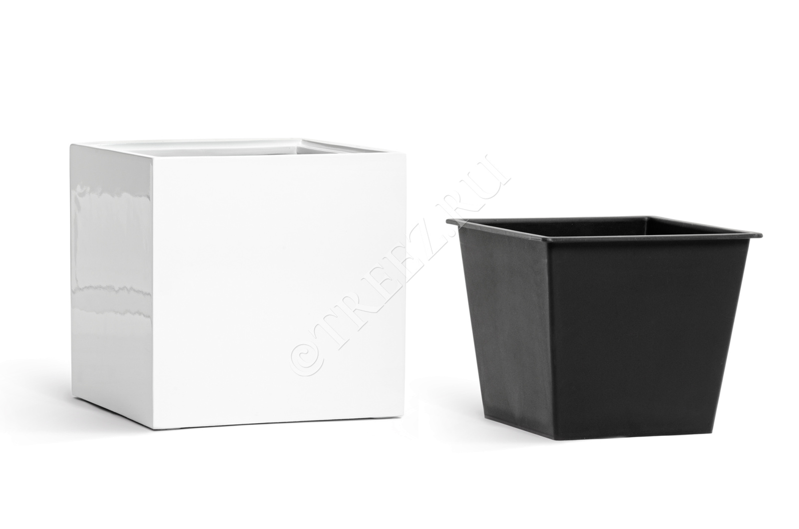 41.3320-05-033-WH-20 Кашпо  Effectory - серия Gloss - Куб - Белый глянцевый лак Цветочная коллекция  - Вид №2