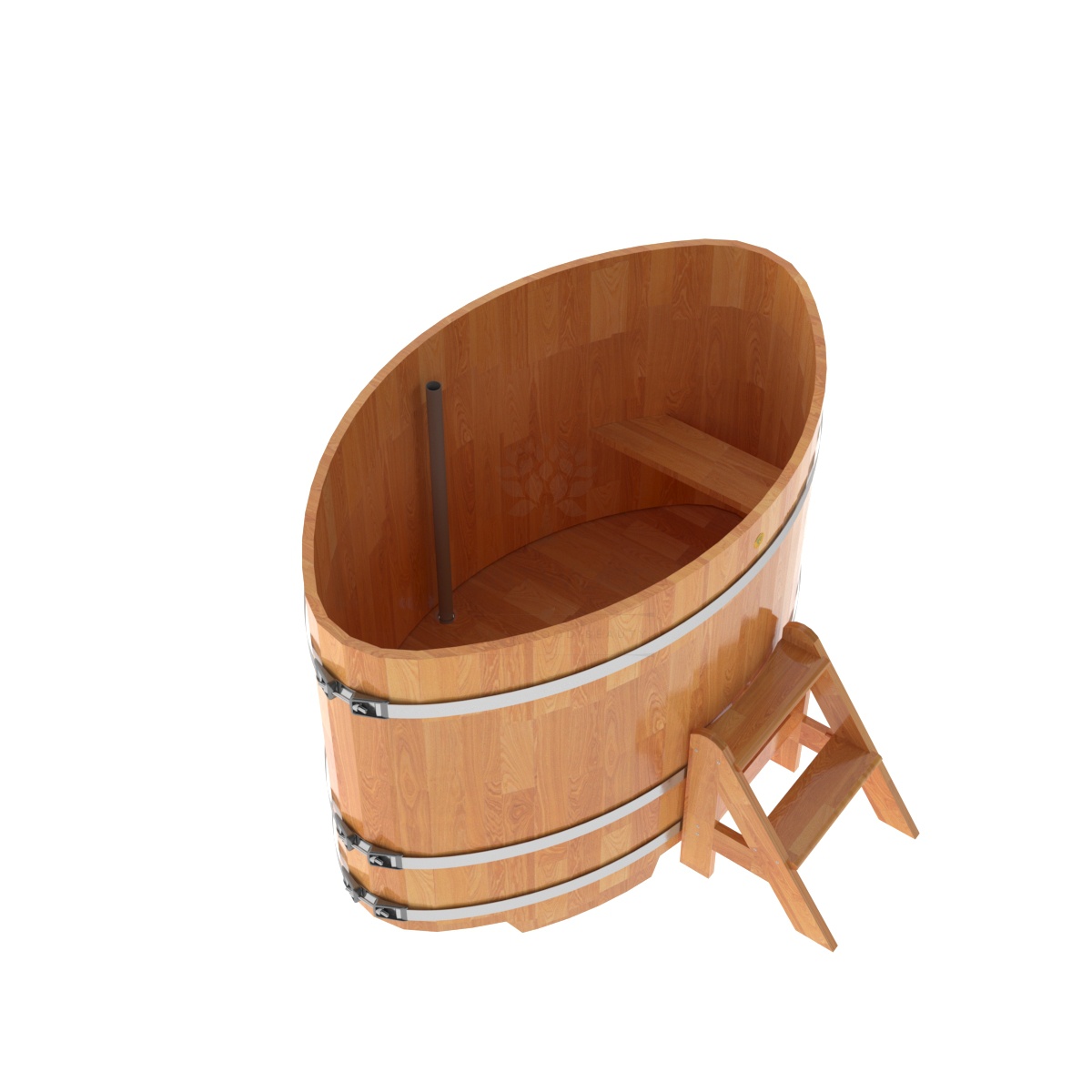 1530 Купель овальная из сращенных ламелей лиственницы 1,02х1,68х1,1 натуральная Alyarus  - Вид №1