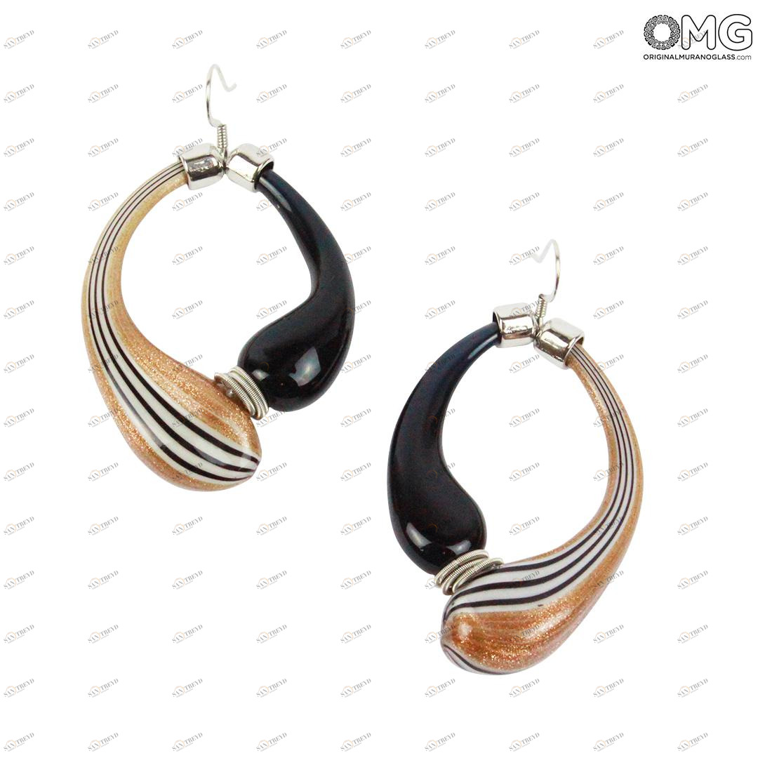 805 ORIGINALMURANOGLASS Серьги Дениз черные-белые-золотые - муранское стекло OMG 5 см 