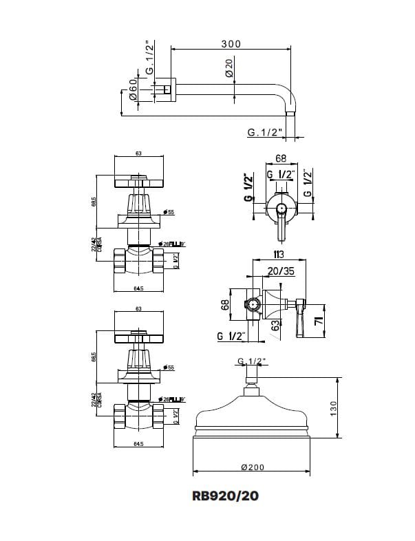 Набор для душа с 5 отверстиями и ручным душем Gaia Mobili Complements ARCH-00106869 - Вид №2