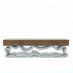 Консоль с ореховой столешницей и 4 ящиками 57х200 см серый "Гигантский Эклер" ODINGENIY  00-3885848 Орех;бежевый;коричневый;серый