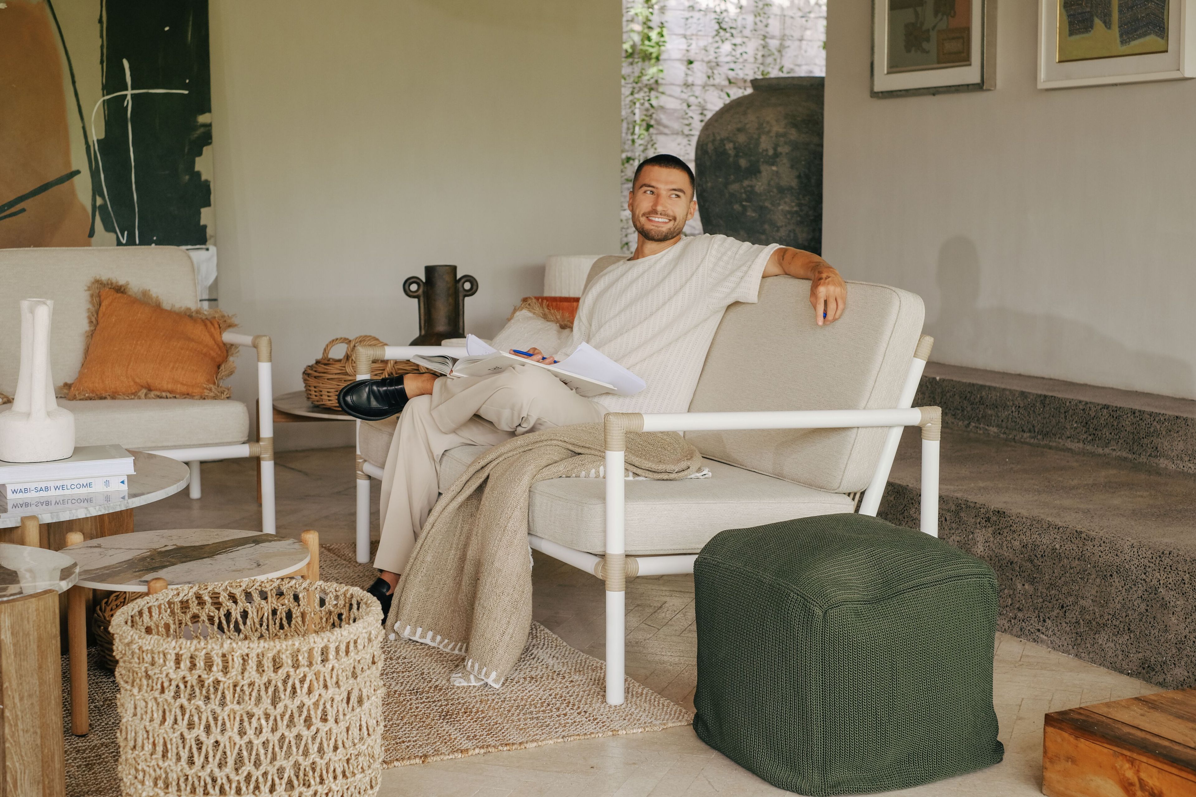 Квадратный садовый пуфик из веревки cbdesign Виареджо ARCH-00086752