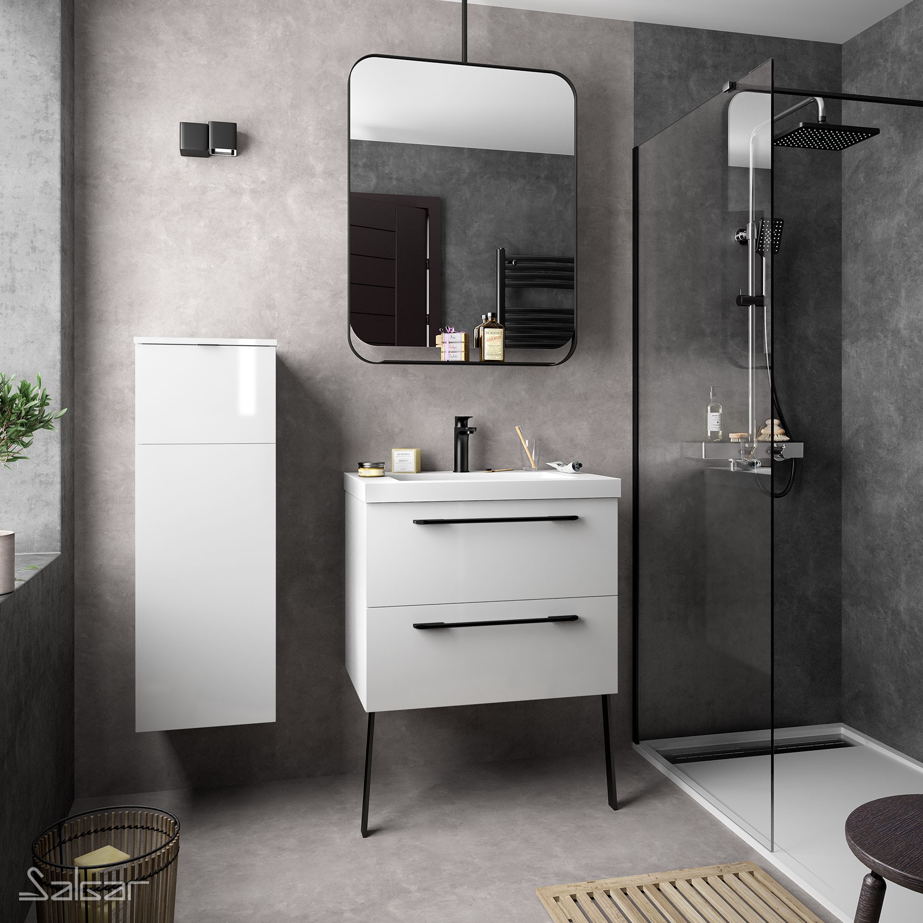 23287 SALGAR Мебель для умывальника FUSSION CHROME 700 2 ящика GLOSS WHITE 697 x 540 x 450 мм Глянцевый белый