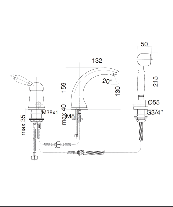 83CR5105 Смеситель для ванны , хром Fiore Imperiale  - Вид №2