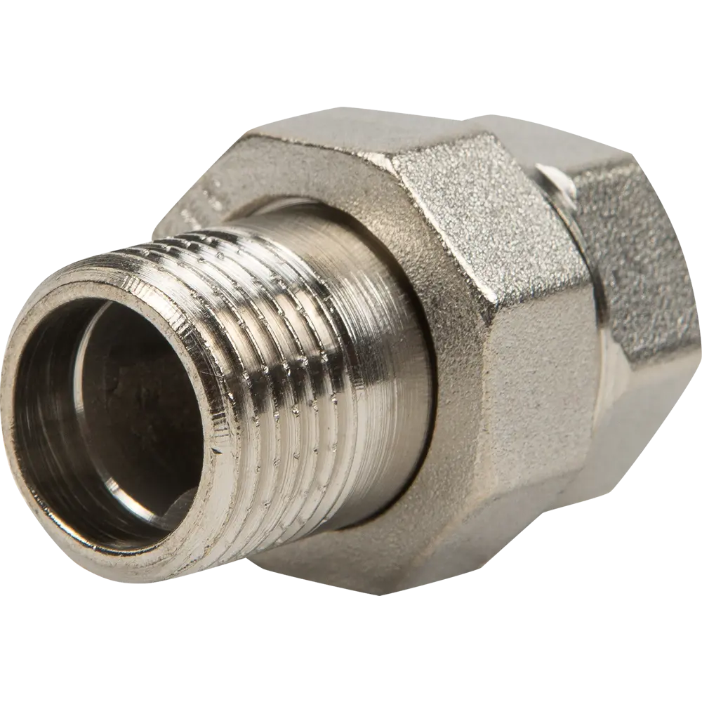 Сгон прямой Valtec, американка, внутренняя-наружная резьба, 1/2", никелированная латунь STLM-2133500