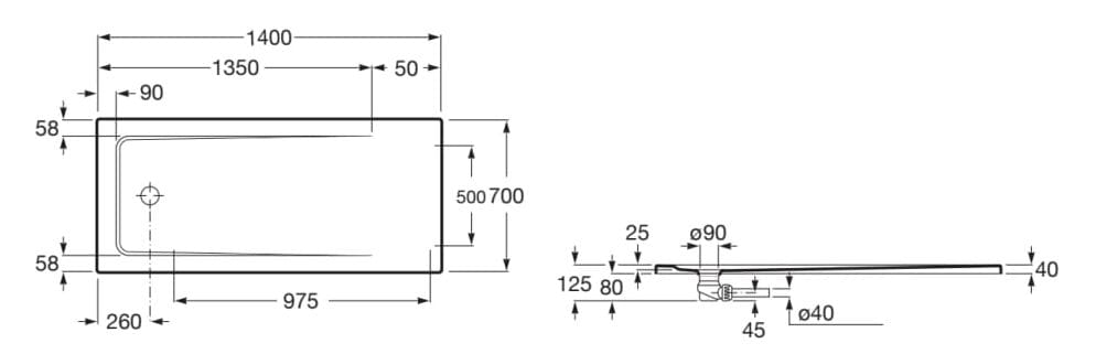 Прямоугольный акриловый ультра-плоский поддон для душа Roca Terran-N ARCH-00071801 - Вид №10