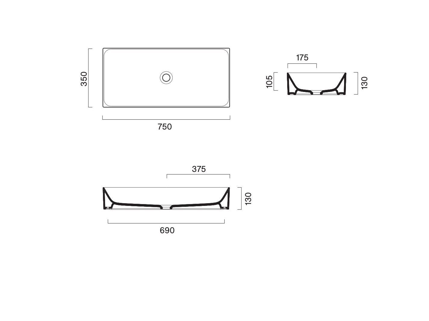 Прямоугольная раковина с одной столешницей CERAMICA CATALANO премиум ARCH-00130458 - Вид №2
