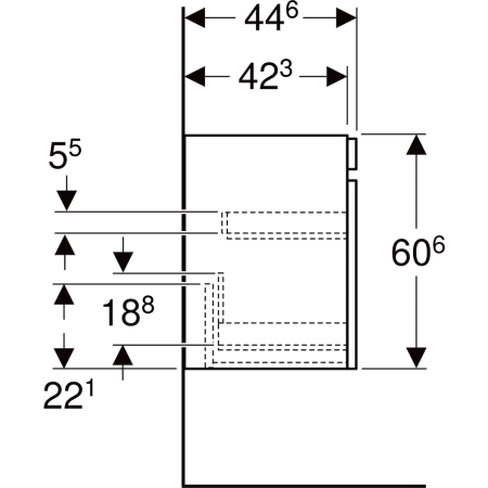 501.905.00.1 Шкафчик для раковины Geberit Renova Plan, с одним выдвижным ящиком и одним внутренним выдвижным ящиком Geberit  - Вид №59